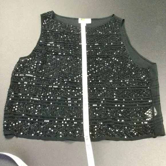 Ann Tjian for Kenar Womens Black Sequin Beaded Silk Sleeveless Tank Top Large - Picture 3 of 8